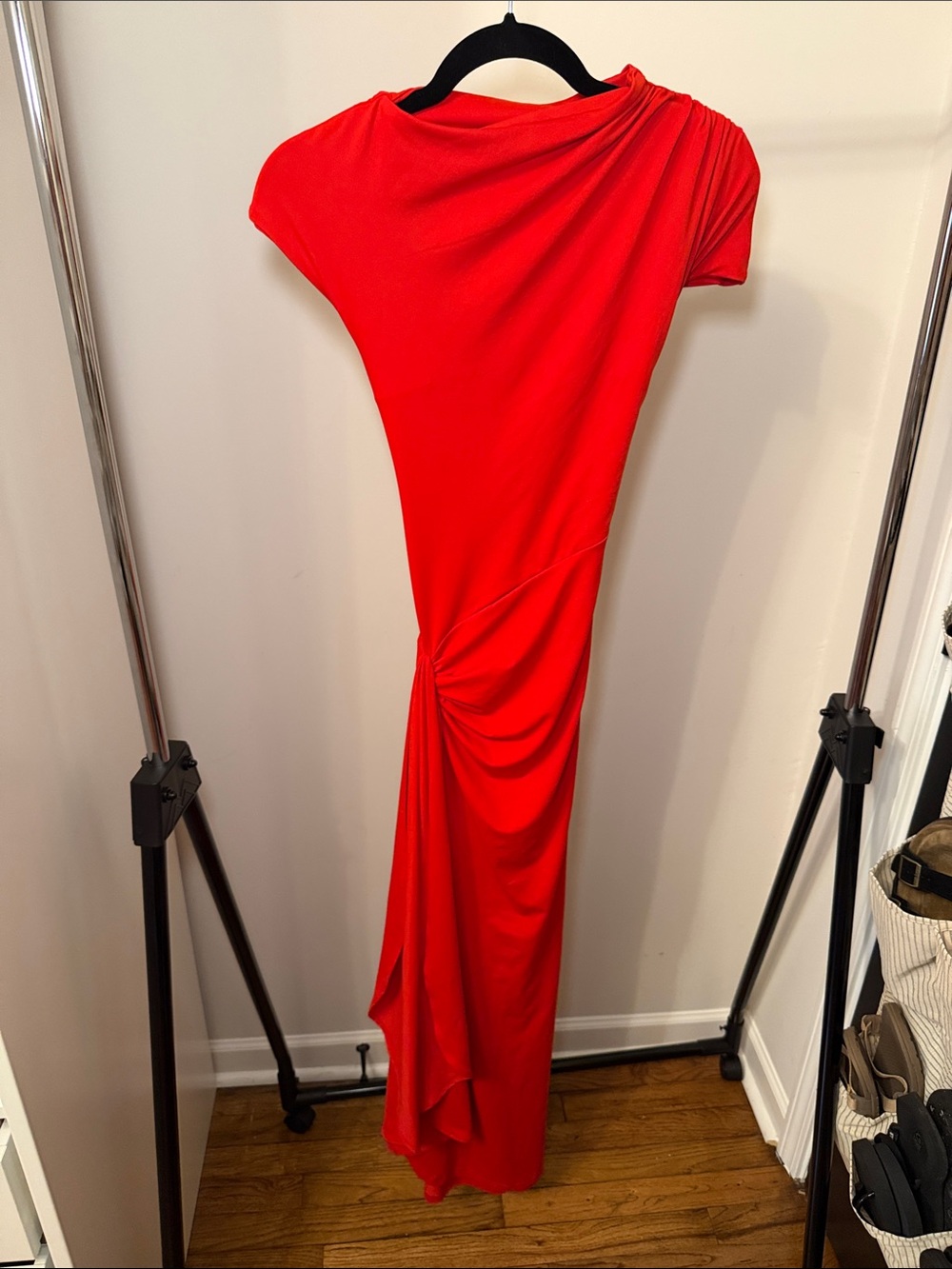 Red Draped Evening Dress - Elegant Asymmetric Gown